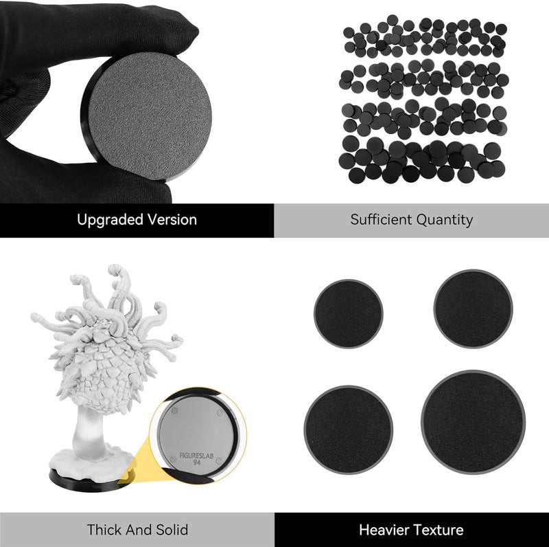 FIGURESLAB Store 100PCS 25mm 28.5mm 32mm 40mm Mix Black Round Miniature Bases, Model Base for Gaming Miniatures or Wargames Table Top Games - Image 4
